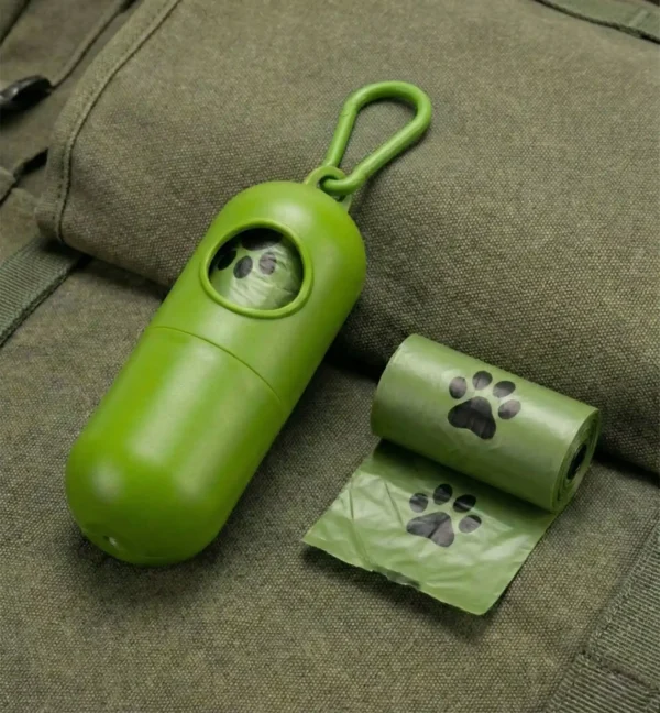 PetTrekGo Portable Dog Poop Bag Dispenser with 15-Count Leak-Proof Waste Bags Refill Roll – Tactical Green Clip-On Holder (Free Shipping)