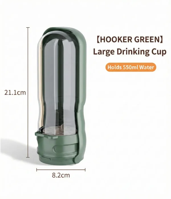 PetTrekGo Dog Travel Kit: Large 550ml Portable Water Bottle & Collapsible Food Bowl with Lid – Leak-Proof Hiking Essentials Bundle (Hook Green)