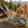 PetTrekGo Dog Travel Kit: Large 550ml Portable Water Bottle & Collapsible Food Bowl with Lid – Leak-Proof Hiking Essentials Bundle (Hook Green)