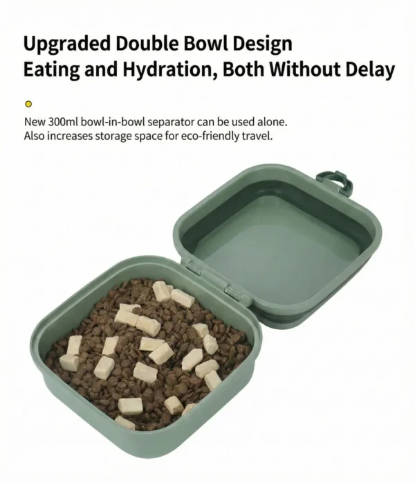 PetTrekGo Dog Travel Kit: Large 550ml Portable Water Bottle & Collapsible Food Bowl with Lid – Leak-Proof Hiking Essentials Bundle (Hook Green)