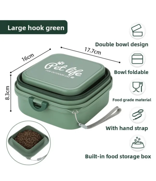 PetTrekGo Dog Travel Kit: Large 550ml Portable Water Bottle & Collapsible Food Bowl with Lid – Leak-Proof Hiking Essentials Bundle (Hook Green)