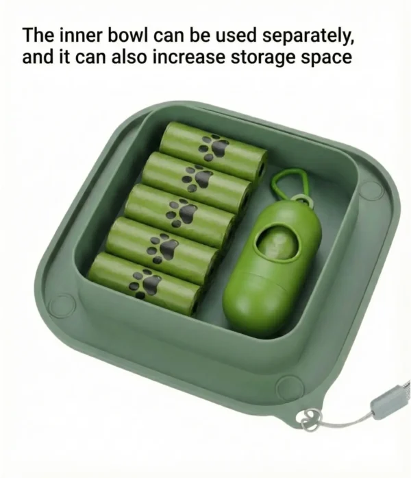 PetTrekGo Dog Travel Kit: Large 550ml Portable Water Bottle & Collapsible Food Bowl with Lid – Leak-Proof Hiking Essentials Bundle (Hook Green)