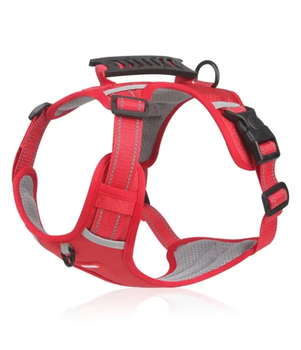 Red dog harness with reflective straps