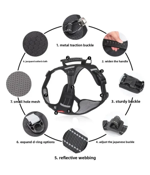 PetTrekGo All-Terrain Reflective Adventure Harness with Traffic Handle – No-Pull Hiking & Safety Vest