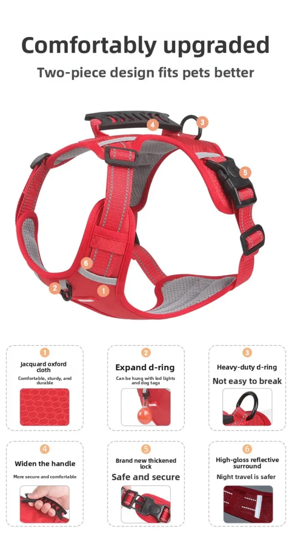 PetTrekGo All-Terrain Reflective Adventure Harness with Traffic Handle – No-Pull Hiking & Safety Vest
